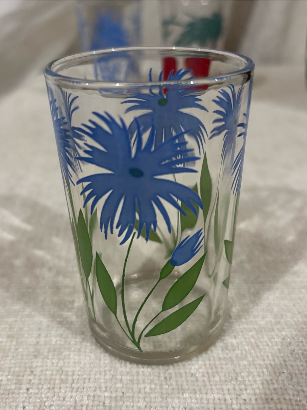 Set of 5 Vintage Floral Printed Glasses - Blue, Red, Green - Picture 6 of 6